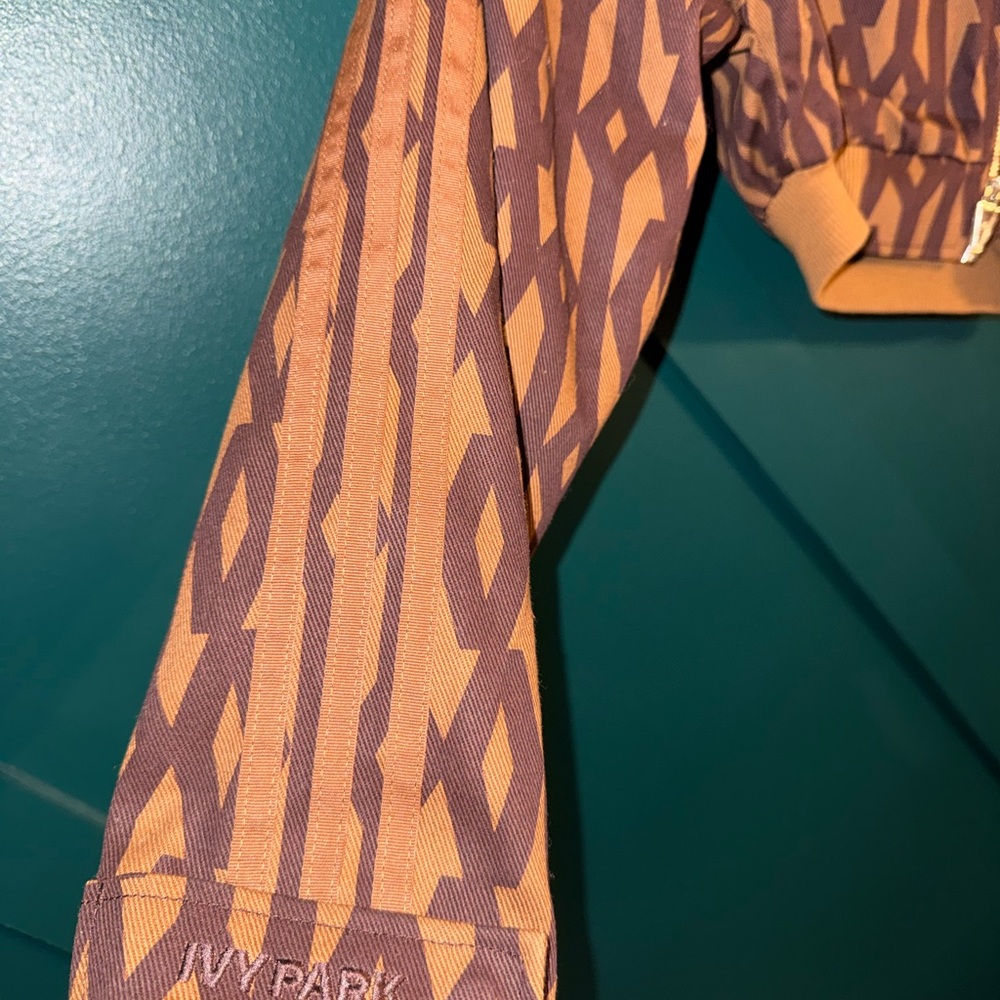 adidas Brown Patterned Cropped Bomber Jacket - image 4